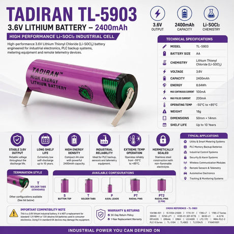 Tadiran Tl-5903, Tl5104, Aa 3.6v Aa Lithium Battery (er14505) 3.6v Tadiran Batteries Tadiran Batteries