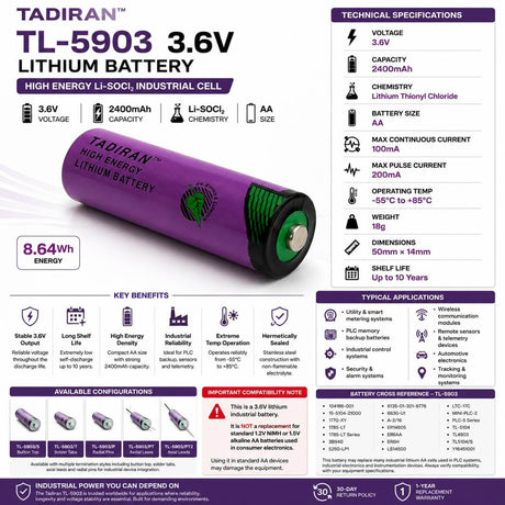 Tadiran Tl-5903, Tl5104, Aa 3.6v Aa Lithium Battery (er14505) 3.6v Tadiran Batteries Tadiran Batteries Bare Cell