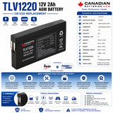 TLV1220, 12 Volt 2Ah, replacement battery Sealed Lead Acid (Special) CB Generic