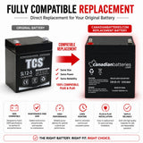 12V, 5Ah, replacement battery for Tcs Sl12-5 with F2 terminals Sealed Lead Acid CB Generic