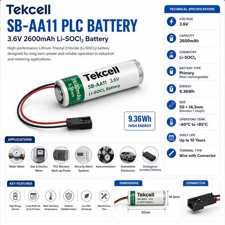 Tekcell SB-AA11 PLC Battery 3.6v, 2600mah - 9.36wh PLC BB Generic
