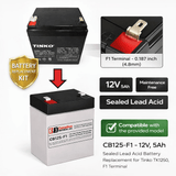 12V, 5Ah, replacement battery for Tinko Tk1250 with F1 terminals Sealed Lead Acid CB Generic