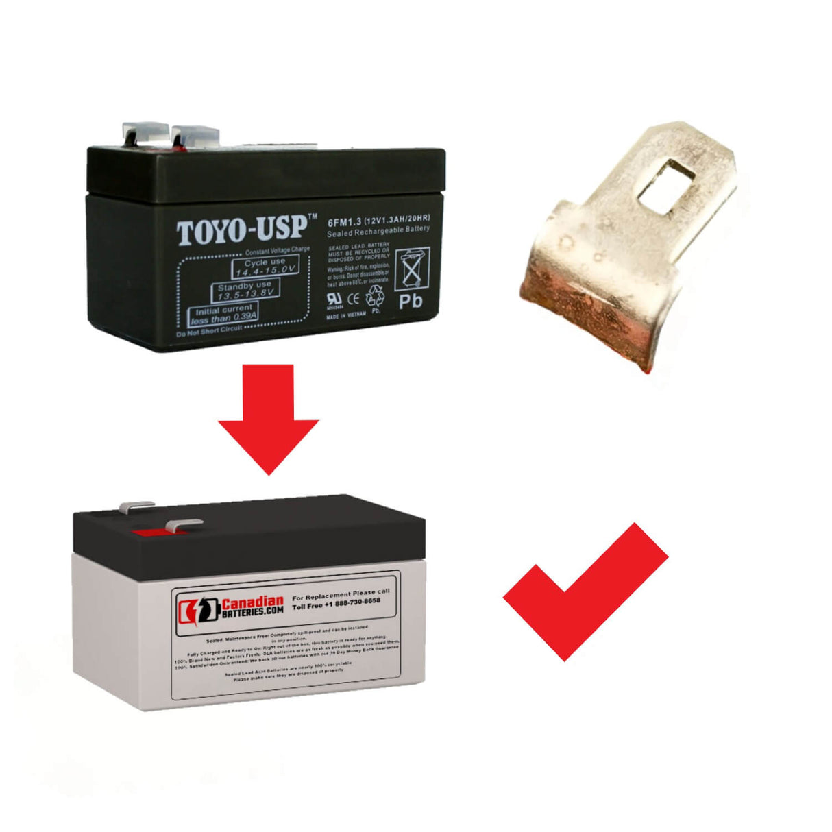 12V, 1.4Ah, replacement battery for Toyo Battery 6fm1.3 with F1 terminals Sealed Lead Acid CB Generic