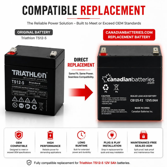 12V, 5Ah, replacement battery for Triathlon Ts12-5 with F2 terminals Sealed Lead Acid CB Generic
