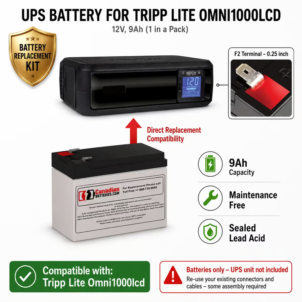 Tripp Lite OMNI1000LCD Replacement Battery 12V 9Ah UPS Batteries CB Range