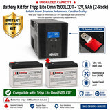 Tripp Lite Omni1500LCDT Replacement Battery Kit 12V 7Ah 2-Pack UPS Batteries CB Range Extended Battery (12V 9ah)