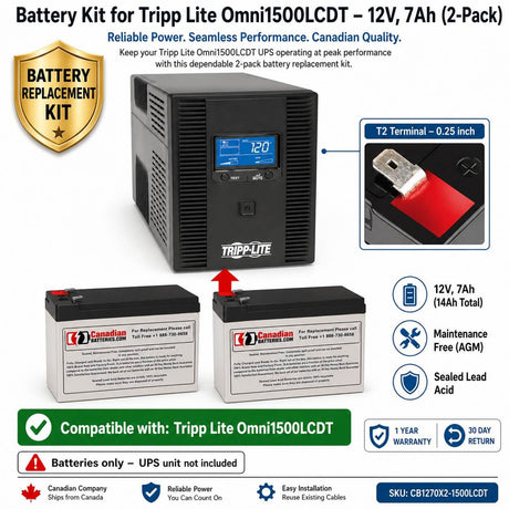Batteries For Tripp Lite Omni1500lcdt UPS, 2 X 12v, 7ah - 84wh UPS Batteries CB Range Standard (12V 7ah)