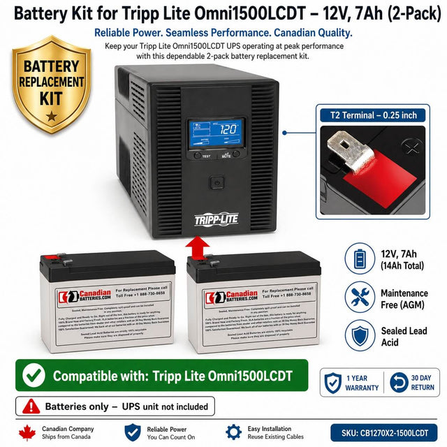 Tripp Lite Omni1500LCDT Replacement Battery Kit 12V 7Ah 2-Pack UPS Batteries CB Range Standard (12V 7ah)
