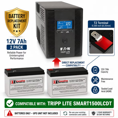 Tripp Lite Smart1500LCDT Replacement Battery Kit 12V 7Ah AGM 2 Pack UPS Batteries CB Range