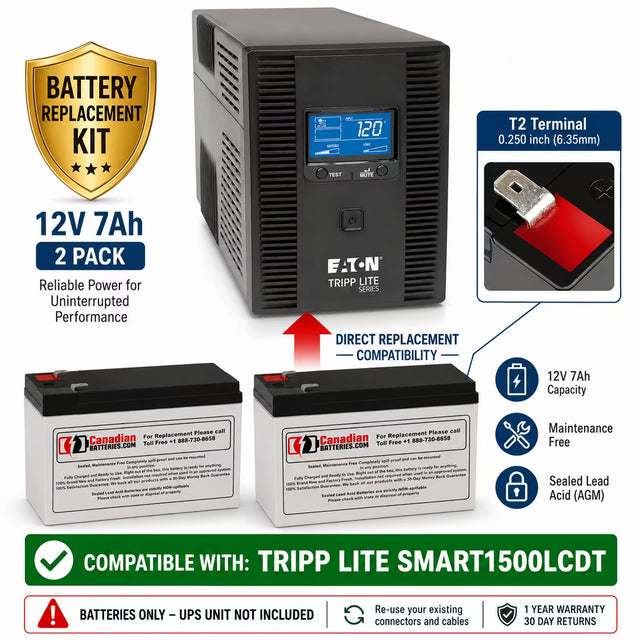Tripp Lite Smart1500LCDT Replacement Battery Kit 12V 7Ah AGM 2 Pack UPS Batteries CB Range