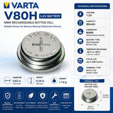 V80H Battery from Varta 1.2V 80mAh NiMh Button Cell Power Lithium Cell Varta