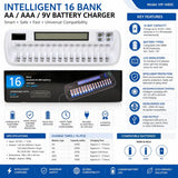 16 Bay Intelligent Battery Charger With Lcd Display Charges Aa & Aaa Batteries Other CB Range