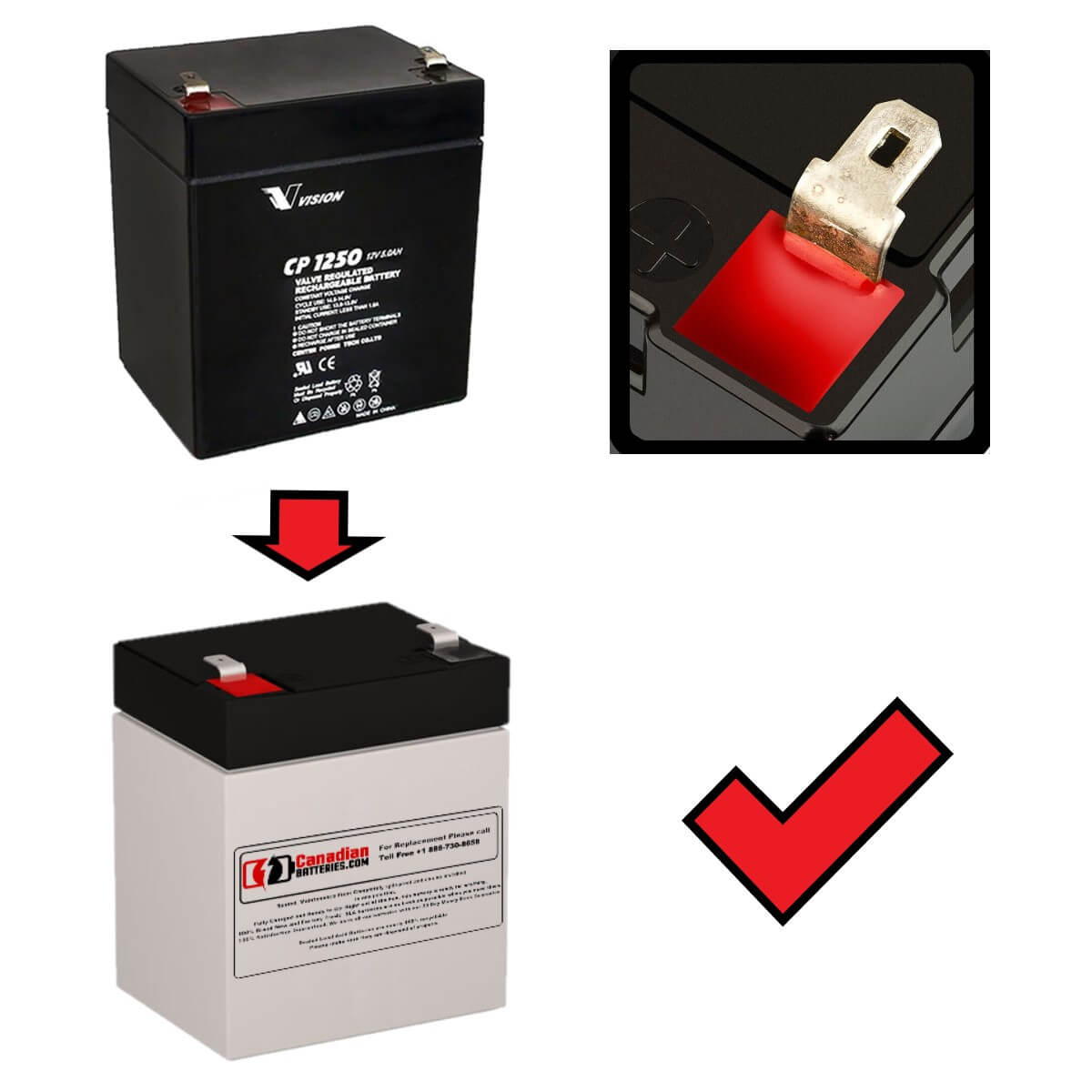 12V, 5Ah, replacement battery for Vision Cp1250 with F1 terminals Sealed Lead Acid CB Generic