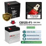 12V, 5Ah, replacement battery for Vision Cp1250 with F1 terminals Sealed Lead Acid CB Generic