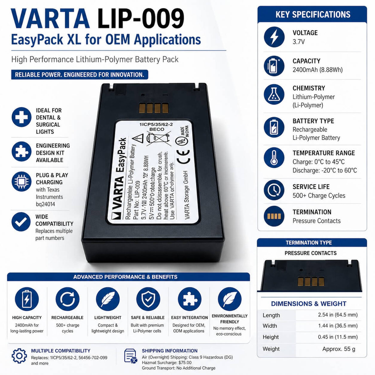 EasyPack XL for OEM Applications replaces Varta LIP-009 Lithium Cell Varta