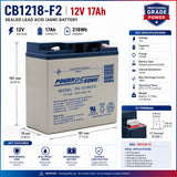Weiboer GB12-17 Replacement Battery 12V 17Ah AGM F2 | 216Wh Sealed Lead Acid CB Generic