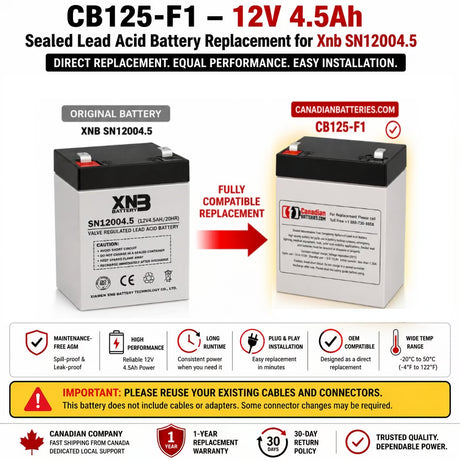 XNB SN12004.5 Replacement Battery 12V 4.5Ah AGM F1 60Wh Sealed Lead Acid CB Generic