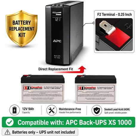 APC XS1000 RBC123 UPS Battery Kit 12V 9Ah AGM 2 Pack UPS Batteries CB Range