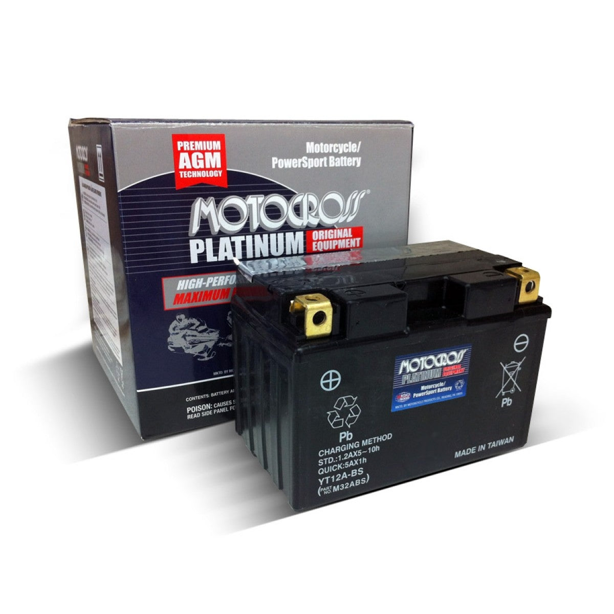 Motocross YT12A-BS High Performance AGM Motorcycle Battery