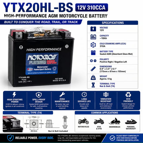 Ytx20hl-bs 12v 310 Cca Motocross Agm Motorcycle Battery Other Batteries CB Range
