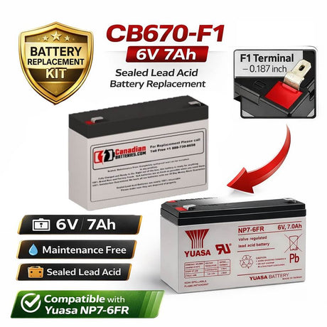 6V, 7.2Ah, replacement battery for Yuasa Np7-6fr with F1 terminals Sealed Lead Acid CB Generic
