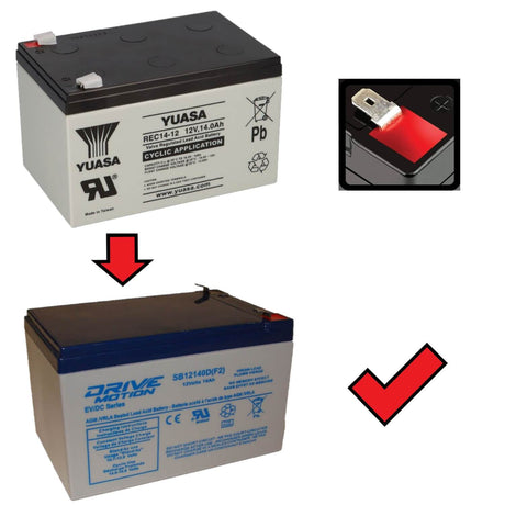 12V, 14Ah, replacement battery for Yuasa Rec14-12 with F2 terminals Sealed Lead Acid CB Generic