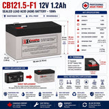 12V, 1.2Ah, replacement battery for Yucel Y1.2-12 with F1 terminals Sealed Lead Acid CB Generic