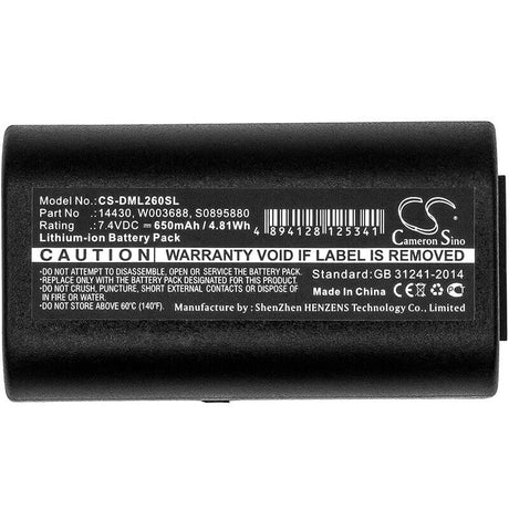 7.4V, Li-ion, 650mAh, Portable Printer battery fits Dymo, 3m, 14430, Pl200, 4.81Wh Portable Printer Cameron Sino Technology Limited