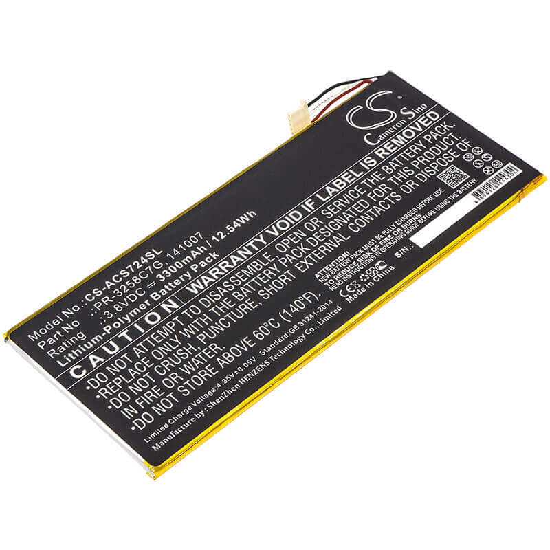 3.8V, Li-Polymer, 3300mAh, Tablet battery fits Acer, 141007, A1-734, Iconia Talk S, 12.54Wh Tablet Cameron Sino Technology Limited