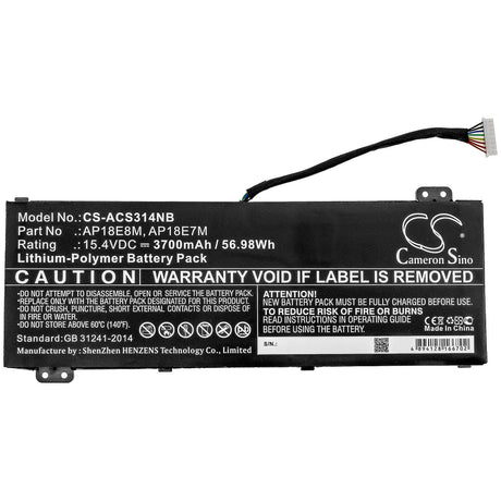 Battery For Acer, Aspire 7 715-74g-52mv, Aspire 7 A715-74, Aspire 7 A715-74g-52bp 15.4v, 3700mah - 56.98wh Notebook, Laptop Cameron Sino Technology Limited   