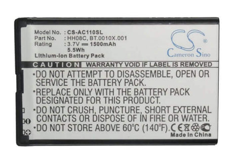 3.7V, Li-ion, 1500mAh, SmartPhone battery fits Acer, Viewsonic, Bt.0010x.001, Betouch E110, 5.55Wh Mobile, SmartPhone Cameron Sino Technology Limited (Smartphone)