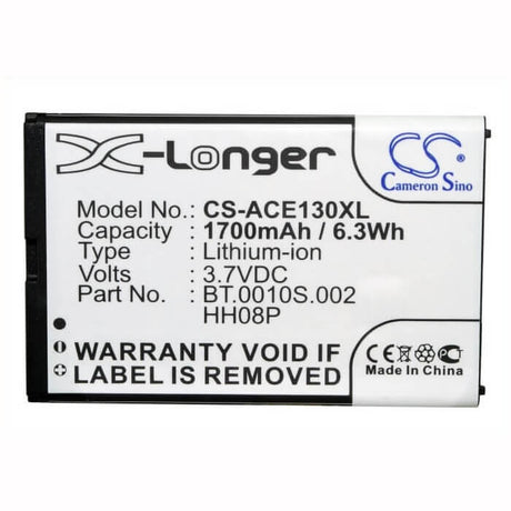 3.7V, Li-ion, 1700mAh, SmartPhone battery fits Acer, Bt.0010s.002, Acer Betouch E130 B, Betouch E130, 6.29Wh Mobile, SmartPhone Cameron Sino Technology Limited (Smartphone)