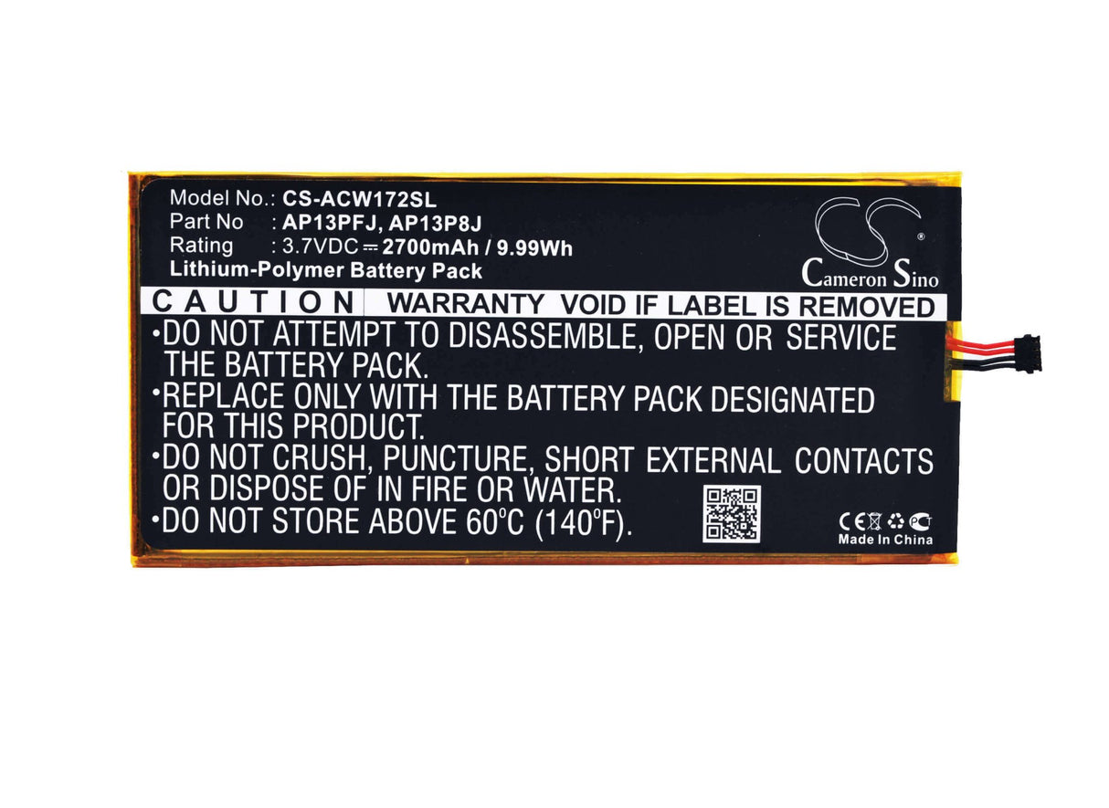 3.7V, Li-Polymer, 2700mAh, Tablet battery fits Acer, Ap13p8j, Iconia B1-720, Iconia B1-720-81111g00nkr, 9.99Wh Tablet Cameron Sino Technology Limited