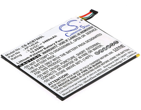 3.8V, Li-Polymer, 3400mAh, Tablet battery fits Acer, Ap14e4k, Iconia One 7 B1-750, 12.92Wh Tablet Cameron Sino Technology Limited