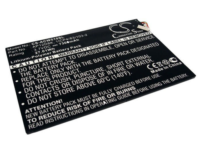 3.7V, Li-Polymer, 7300mAh, Tablet battery fits Acer, 1icp4/83/103-2, Aspire P3-171-3322y2g06as, Aspire P3-1715333y2g12as, 27.01Wh Tablet Cameron Sino Technology Limited