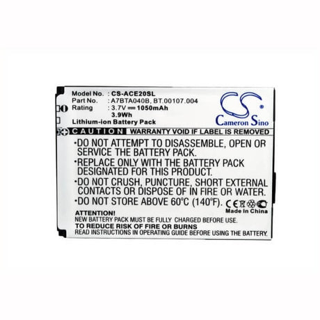 3.7V, Li-ion, 1050mAh, SmartPhone battery fits Acer, A7bta040b, Betouch E200, L1, 3.89Wh Mobile, SmartPhone Cameron Sino Technology Limited (Smartphone)