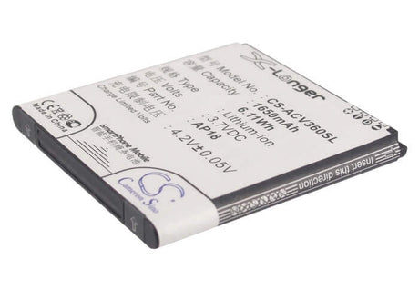 3.7V, Li-ion, 1650mAh, SmartPhone battery fits Acer, Ap18, Liquid E1, Liquid E1 Dou, 6.11Wh Mobile, SmartPhone Cameron Sino Technology Limited (Smartphone)