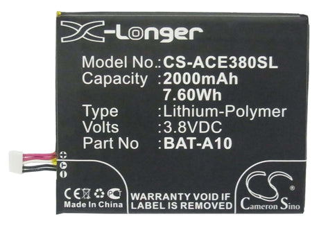 3.8V, Li-Polymer, 2000mAh, SmartPhone battery fits Acer, Bat-a10, E380, Liquid E3, 7.6Wh Mobile, SmartPhone Cameron Sino Technology Limited (Smartphone)