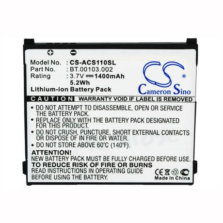 3.7V, Li-ion, 1400mAh, SmartPhone battery fits Acer, 1uf504553-1-t0582, Liquid S110, Neotouch S110, 5.18Wh Mobile, SmartPhone Cameron Sino Technology Limited (Smartphone)