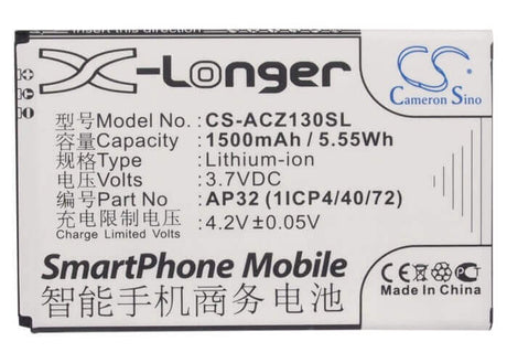 3.7V, Li-ion, 1500mAh, SmartPhone battery fits Acer, Ap32 (1icp4/40/72), Liquid Z130 Duo, Liquid Z3, 5.55Wh Mobile, SmartPhone Cameron Sino Technology Limited (Smartphone)