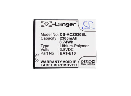 3.8V, Li-Polymer, 2300mAh, SmartPhone battery fits Acer, Bat-e10, Liquid Z530, Liquid Z530s, 8.74Wh Mobile, SmartPhone Cameron Sino Technology Limited (Smartphone)