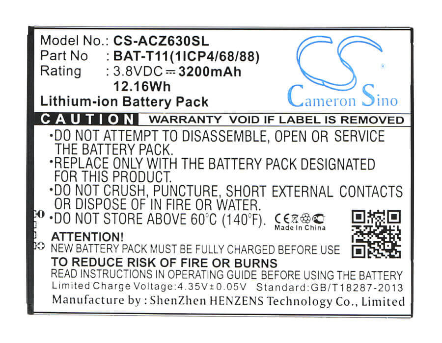 3.8V, Li-ion, 3200mAh, SmartPhone battery fits Acer, Bat-t11, Liquid Z630, Liquid Z630s, 12.16Wh Mobile, SmartPhone Cameron Sino Technology Limited (Smartphone)