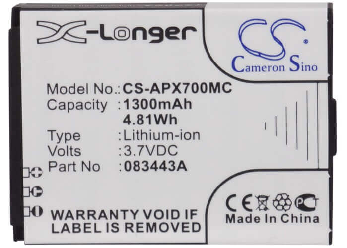 3.7V, Li-ion, 1300mAh, Camera battery fits Actionpro, 083443a, Isaw A1, Isaw A2 Ace, 4.81Wh Camera Cameron Sino Technology Limited (Camera)