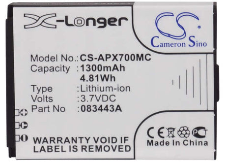 3.7V, Li-ion, 1300mAh, Camera battery fits Actionpro, 083443a, Isaw A1, Isaw A2 Ace, 4.81Wh Camera Cameron Sino Technology Limited (Camera)