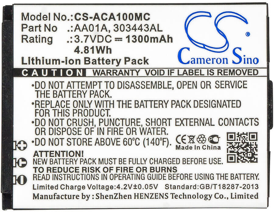 3.7V, Li-ion, 1300mAh, Camera battery fits Activeon, 303443al, Cx Gold, Dka10w-b, 4.81Wh Camera Cameron Sino Technology Limited (Camera)