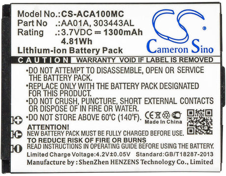3.7V, Li-ion, 1300mAh, Camera battery fits Activeon, 303443al, Cx Gold, Dka10w-b, 4.81Wh Camera Cameron Sino Technology Limited (Camera)