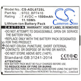 7.4V, Li-ion, 1500mAh, Equipment battery fits Additel, 9702, 672, Adt 672, 11.1Wh Equipment, Survey, Test Cameron Sino Technology Limited