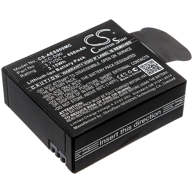 3.7V, Li-ion, 850mAh, Camera battery fits Aee, Acc-d90, D90, Lyfes72, 3.145Wh Camera Cameron Sino Technology Limited (Camera)