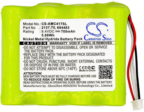 8.4V, Ni-MH, 700mAh, Equipment battery fits Aemc, 2137.52, 6417 Ground Tester, Pel 102, 5.88Wh Equipment, Survey, Test Cameron Sino Technology Limited