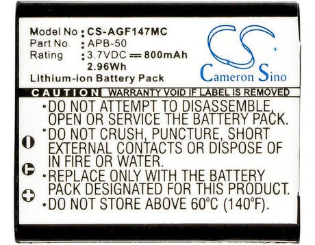 3.7V, Li-ion, 800mAh, Camera battery fits Agfa, Apb-50, Optima 147, 2.96Wh Camera Cameron Sino Technology Limited (Camera)